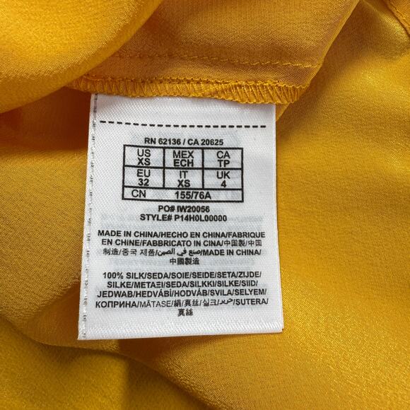 Guess by Marciano Top Blouse Womens XS Yellow Long Sleeve Button Up Silk Preppy - Picture 10 of 13